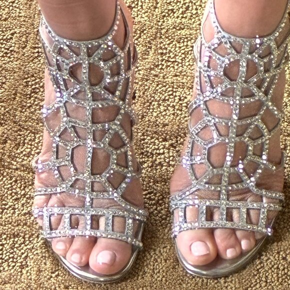 Sergio Rossi Scarpe Donna Sandal Silver Crystal Size 38 Authentic - Picture 1 of 8